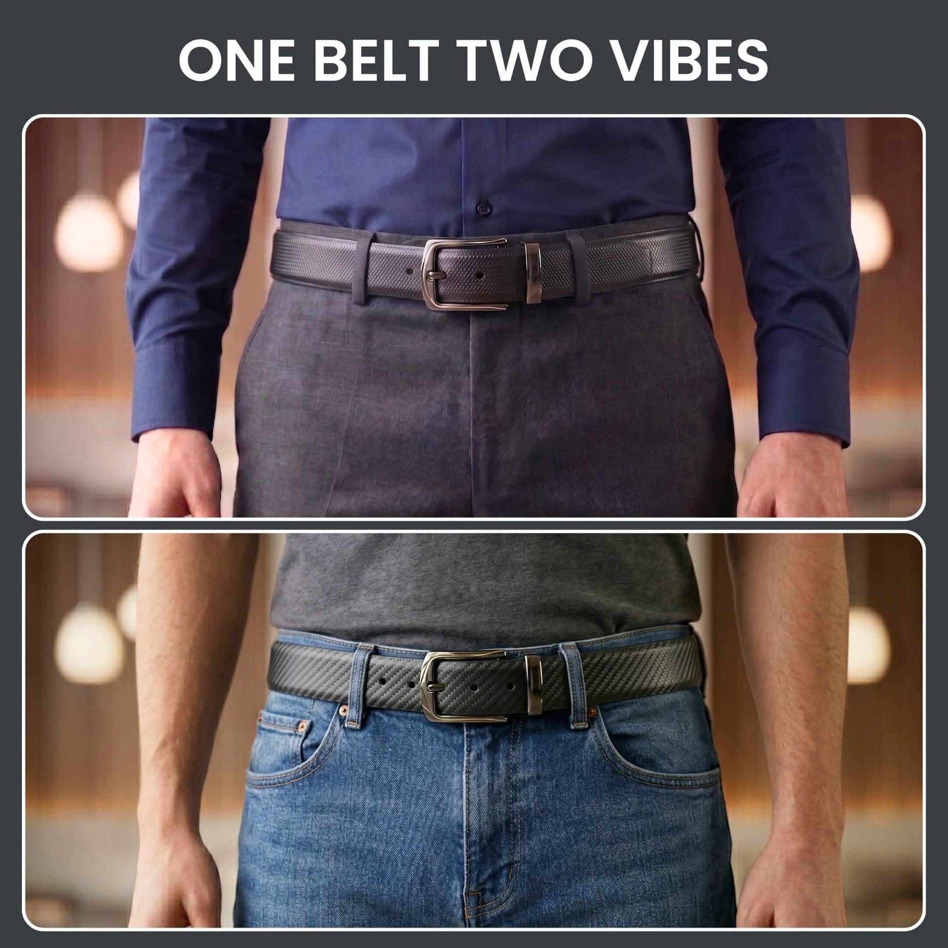 Mens 100% Genuine Leather Belt - SIGNORA Micro-Grain, MORVEX Matte Gunmetal Pin Buckle (Black & Brown Reversible) — Leather Belts for Men | THE MEN THING