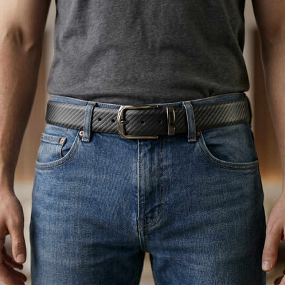 Mens 100% Genuine Leather Belt - SIGNORA Micro-Grain, MORVEX Matte Gunmetal Pin Buckle (Black & Brown Reversible) — Leather Belts for Men | THE MEN THING