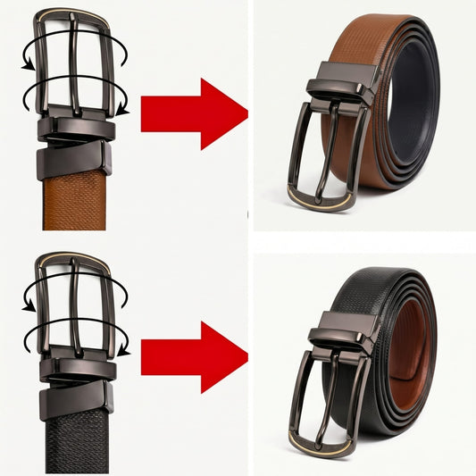 THE MEN THING Leather Belts Mens Genuine Leather Belt | 2 in 1 Reversible (Black & Brown) (1 Pc.) - SIGNORA