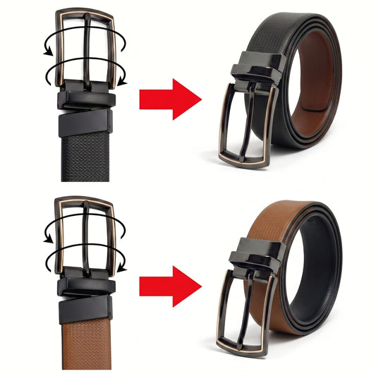 THE MEN THING Leather Belts Mens Genuine Leather Belt | 2 in 1 Reversible (Black & Brown) (1 Pc.) - SIGNORA