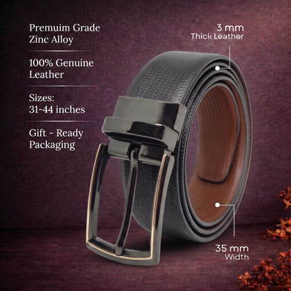 Mens 100% Genuine Leather Belt - SIGNORA Micro-Grain, LATCHIX Slim Gunmetal Pin Buckle (Black & Brown Reversible) — Leather Belts for Men | THE MEN THING