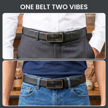 Mens 100% Genuine Leather Belt - SIGNORA Micro-Grain, SNAPTOR Gold-Bar Auto-Lock Buckle (Black & Brown Reversible) — Leather Belts for Men | THE MEN THING
