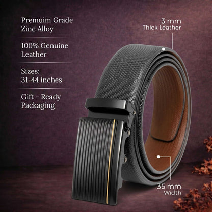 Mens 100% Genuine Leather Belt - SIGNORA Micro-Grain, DRAKO Ribbed Auto-Lock Buckle (Black & Brown Reversible) — Leather Belts for Men | THE MEN THING