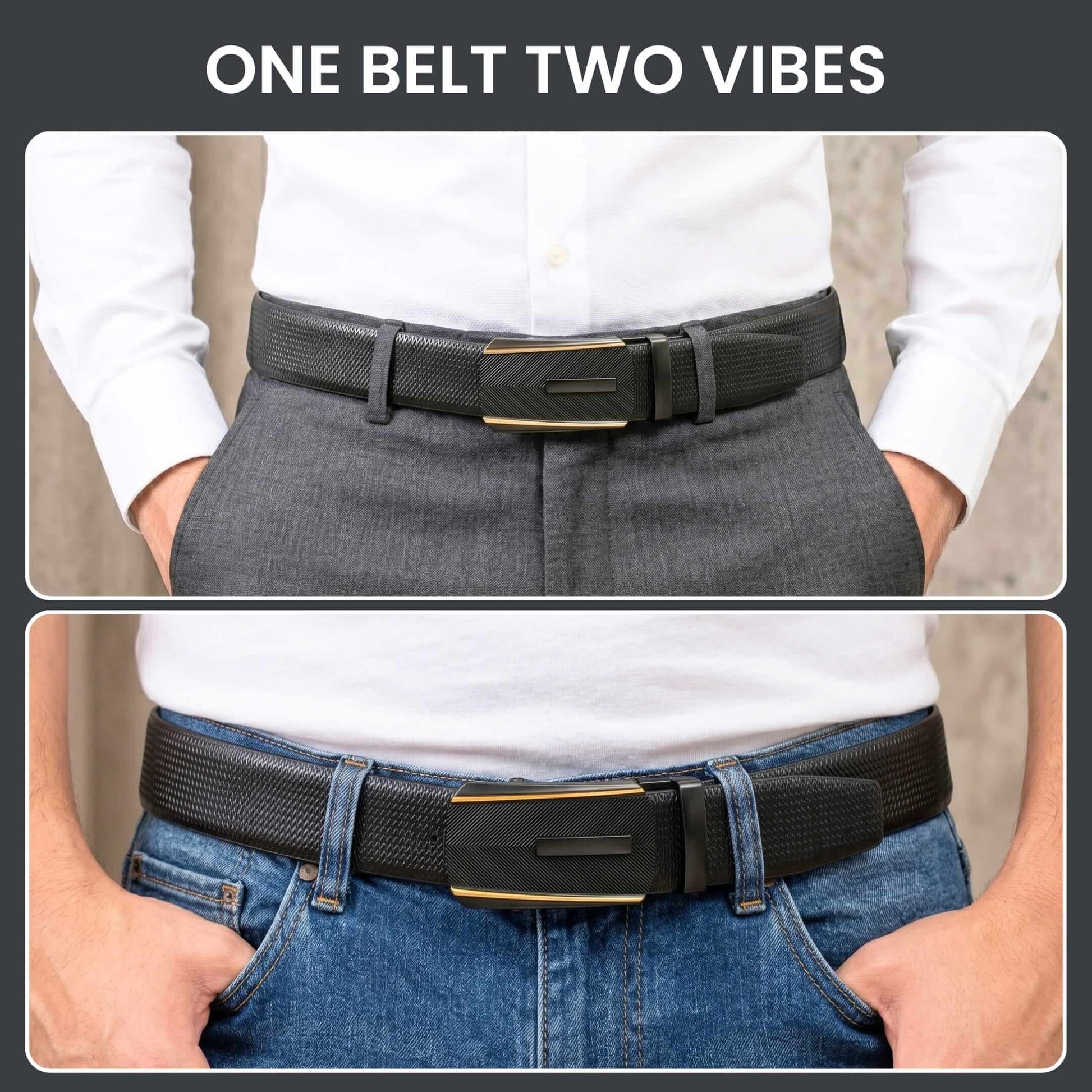 Mens 100% Genuine Leather Belt - SIGNORA Micro-Grain, REGALIX Textured Auto-Lock Buckle (Black & Brown Reversible) — Leather Belts for Men | THE MEN THING