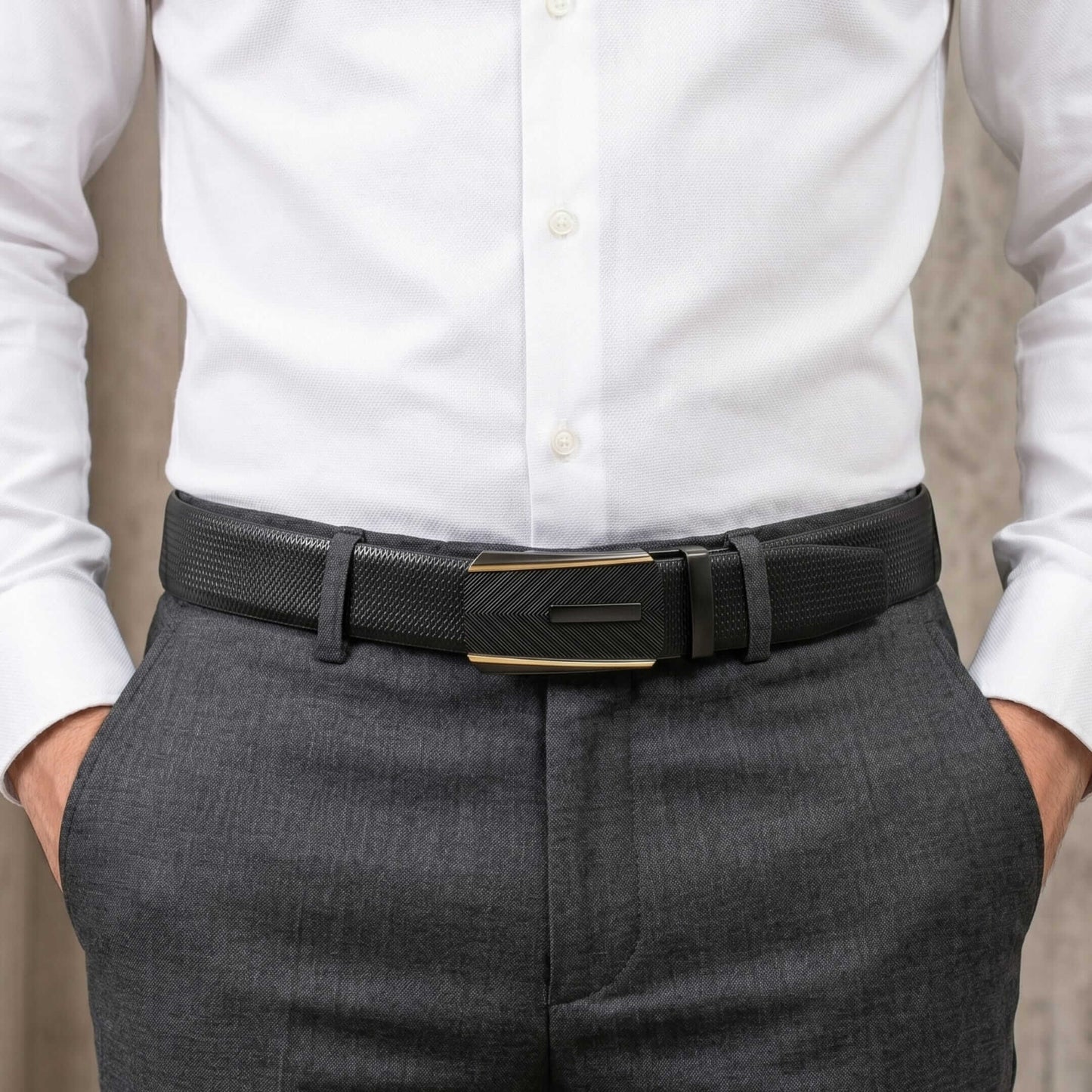 Mens 100% Genuine Leather Belt - SIGNORA Micro-Grain, REGALIX Textured Auto-Lock Buckle (Black & Brown Reversible) — Leather Belts for Men | THE MEN THING