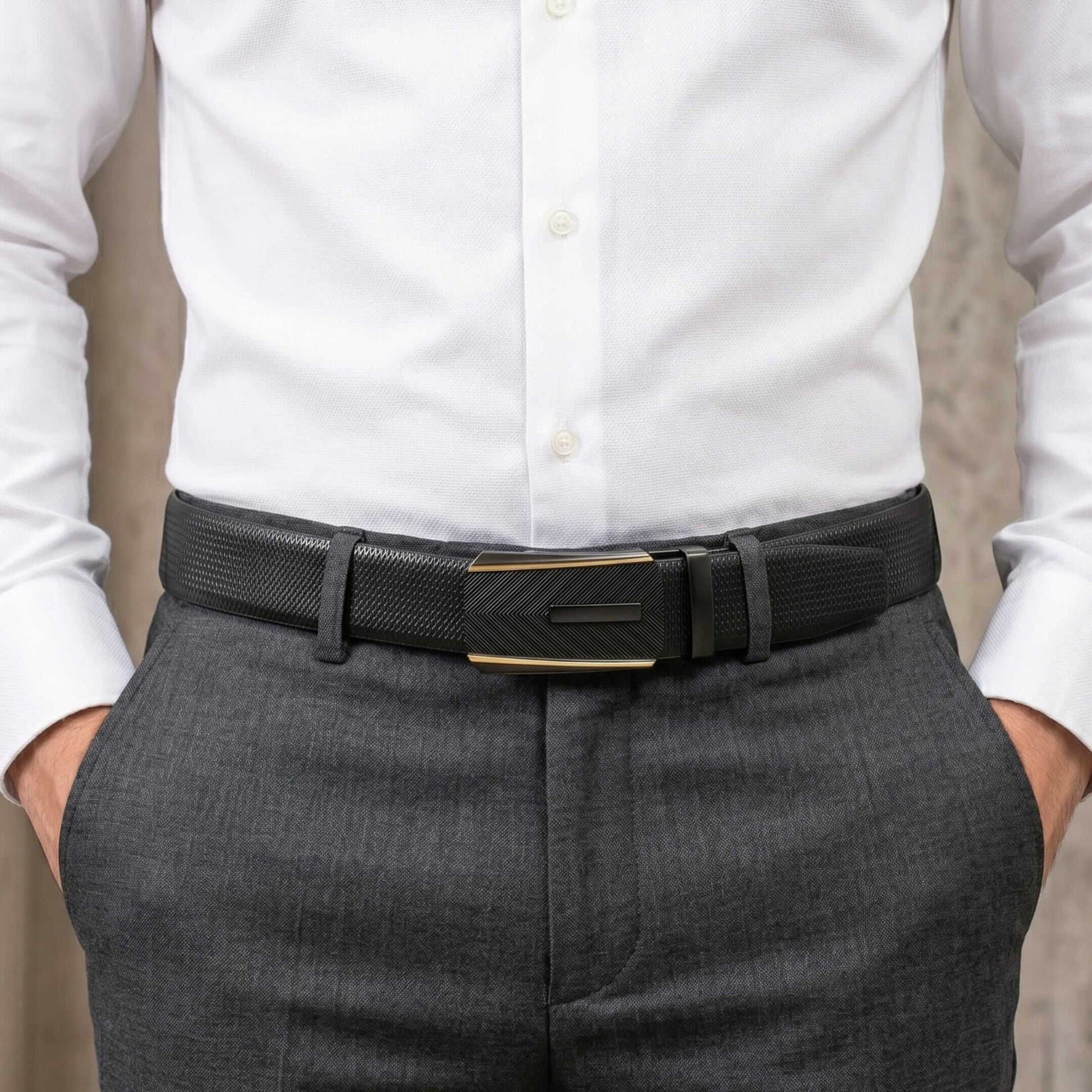 Mens 100% Genuine Leather Belt - SIGNORA Micro-Grain, REGALIX Textured Auto-Lock Buckle (Black & Brown Reversible) — Leather Belts for Men | THE MEN THING