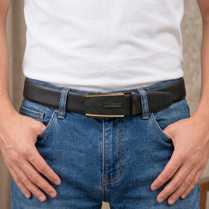 Mens 100% Genuine Leather Belt - SIGNORA Micro-Grain, REGALIX Textured Auto-Lock Buckle (Black & Brown Reversible) — Leather Belts for Men | THE MEN THING