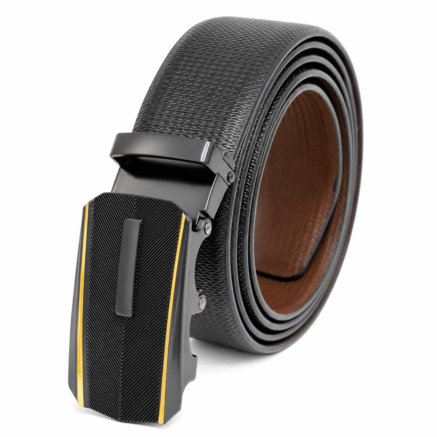 Mens 100% Genuine Leather Belt - SIGNORA Micro-Grain, REGALIX Textured Auto-Lock Buckle (Black & Brown Reversible) — Leather Belts for Men | THE MEN THING