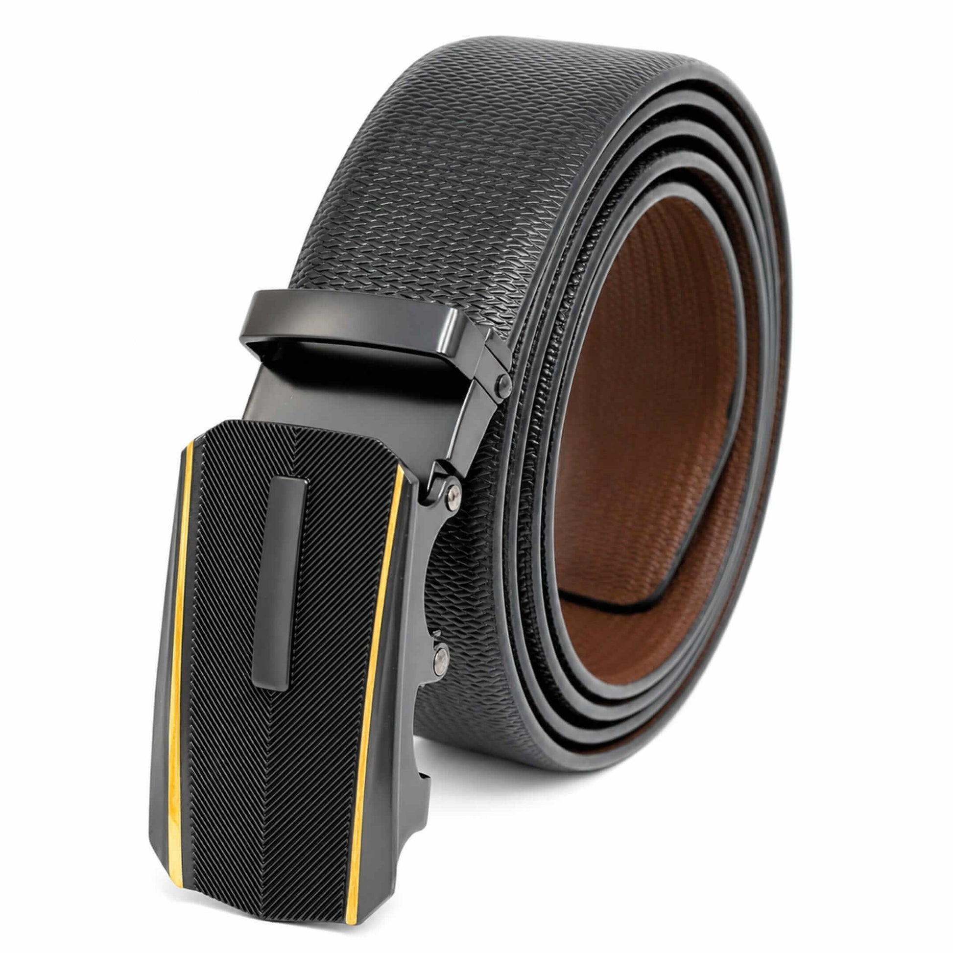 Mens 100% Genuine Leather Belt - SIGNORA Micro-Grain, REGALIX Textured Auto-Lock Buckle (Black & Brown Reversible) — Leather Belts for Men | THE MEN THING
