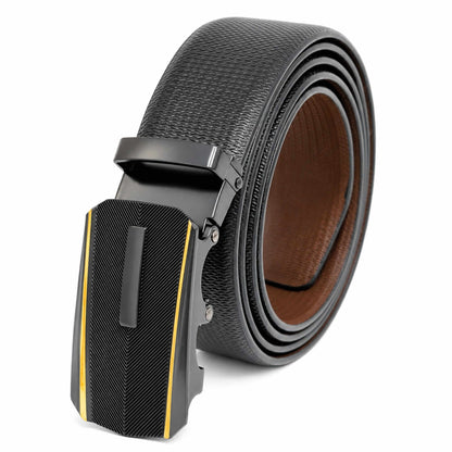 Mens 100% Genuine Leather Belt - SIGNORA Micro-Grain, REGALIX Textured Auto-Lock Buckle (Black & Brown Reversible) — Leather Belts for Men | THE MEN THING