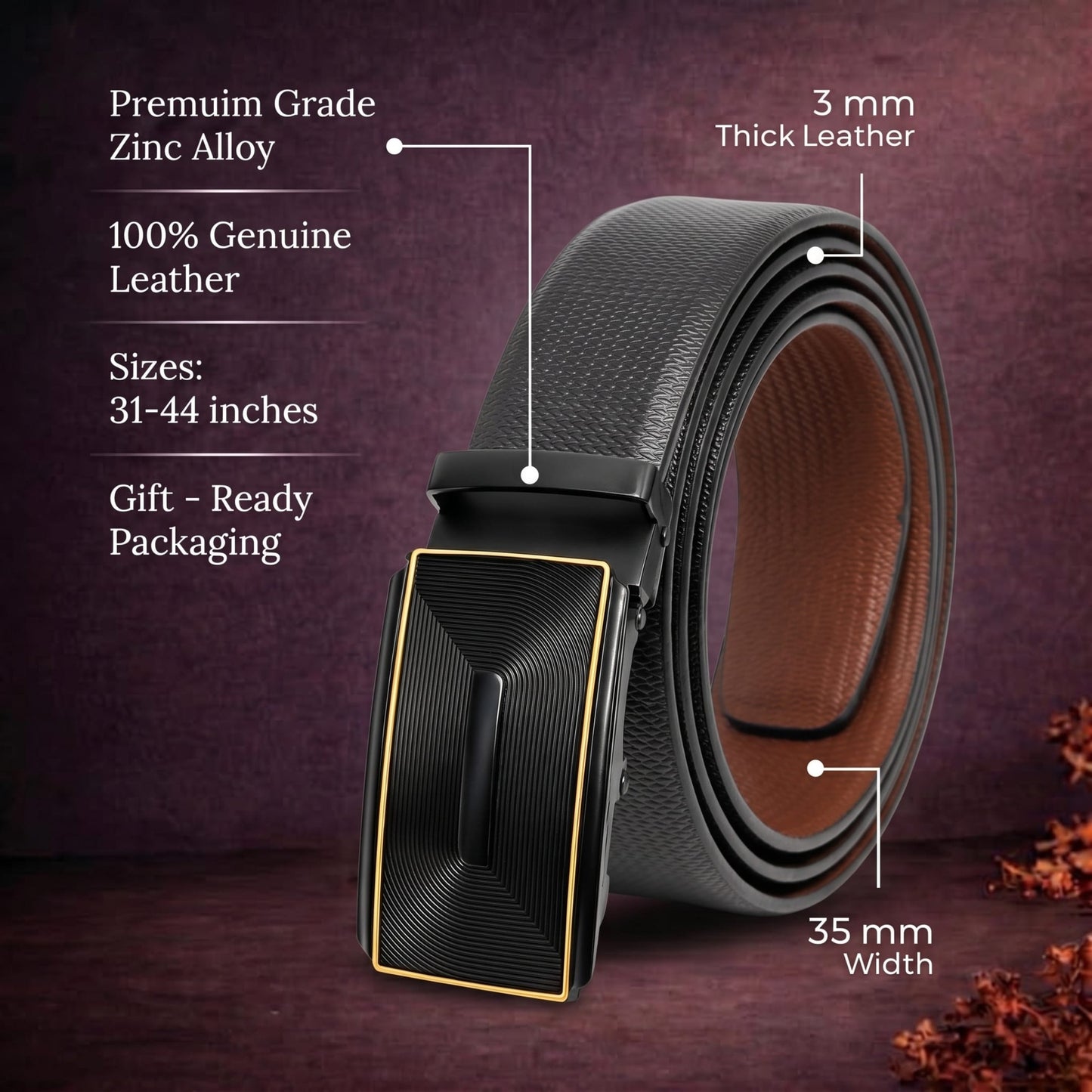 THE MEN THING Leather Belts Mens Genuine Leather Belt | 2 in 1 Reversible (Black & Brown) (1 Pc.) - SIGNORA