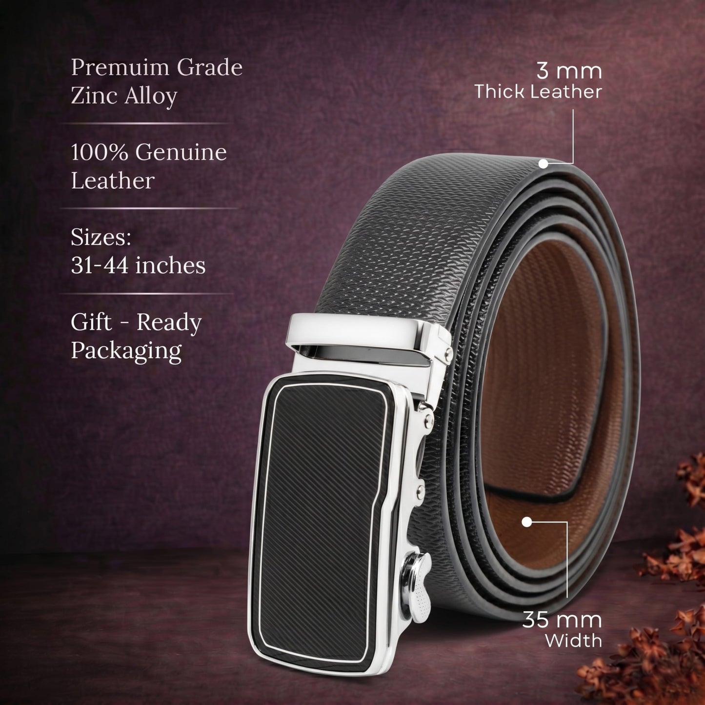 THE MEN THING Leather Belts Mens Genuine Leather Belt | 2 in 1 Reversible (Black & Brown) (1 Pc.) - SIGNORA