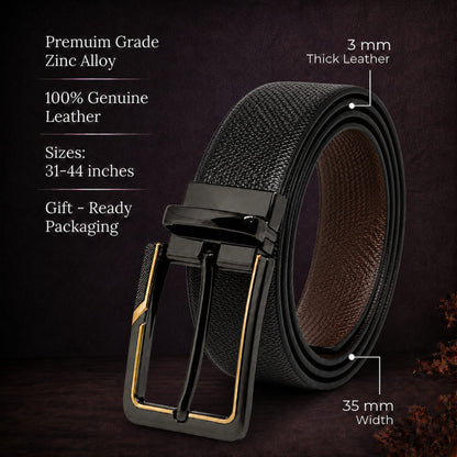 THE MEN THING Leather Belts Mens Genuine Leather Belt | 2 in 1 Reversible (Black & Brown) (1 Pc.) - SIGNORA -BRAVIX