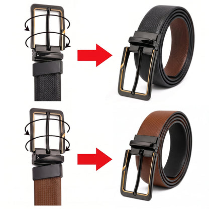 THE MEN THING Leather Belts Mens Genuine Leather Belt | 2 in 1 Reversible (Black & Brown) (1 Pc.) - SIGNORA -BRAVIX