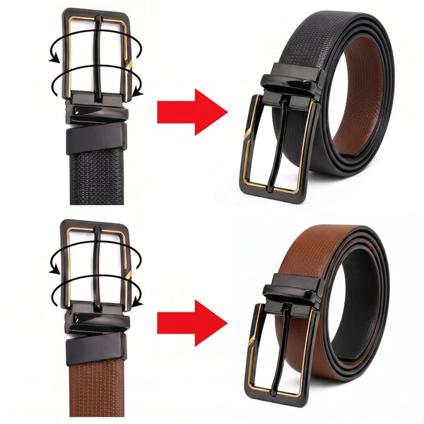 Mens Genuine Leather Belt | 2 in 1 Reversible (Black & Brown) (1 Pc.) - SIGNORA -BRAVIX