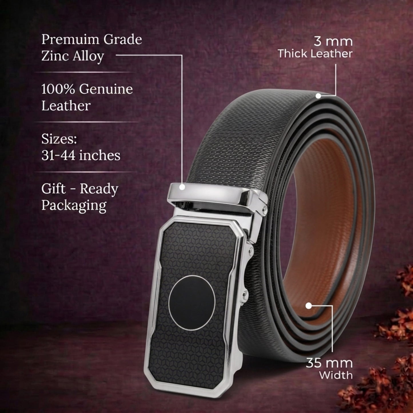 THE MEN THING Leather Belts Mens Genuine Leather Belt | 2 in 1 Reversible (Black & Brown) (1 Pc.) - SIGNORA - MONTREX