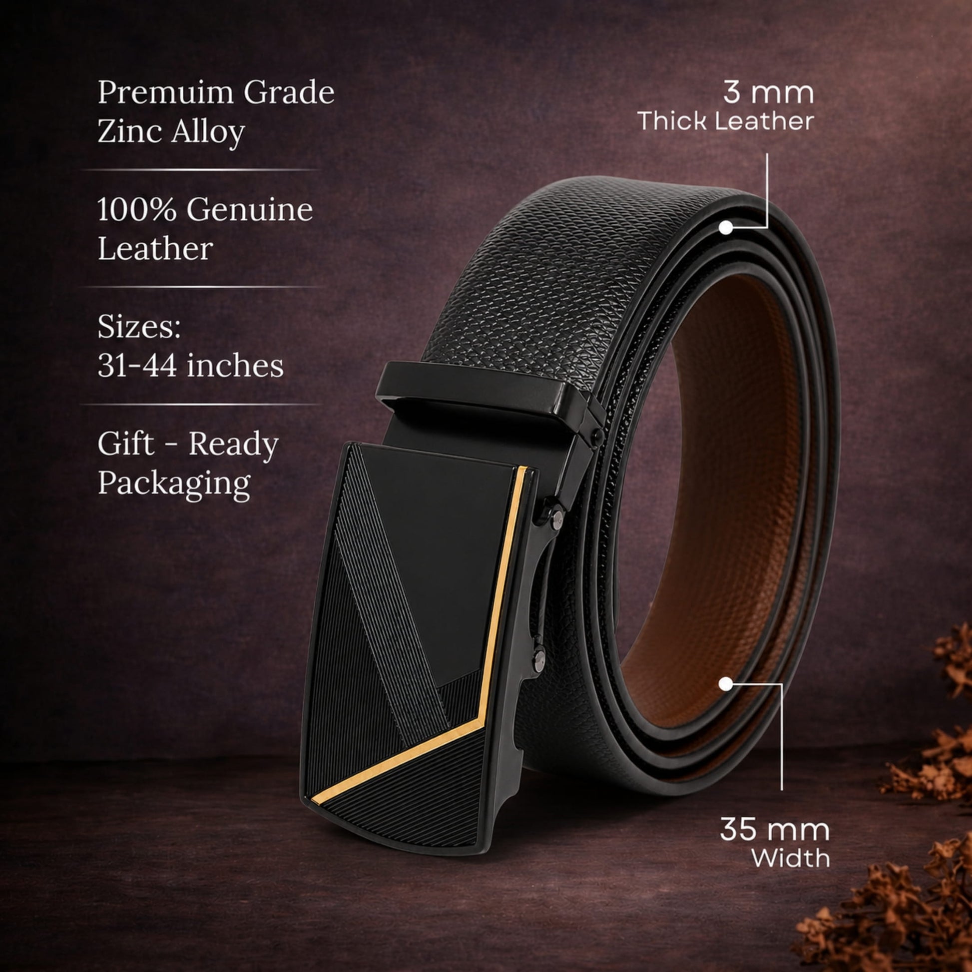 THE MEN THING Leather Belts Mens Genuine Leather Belt | 2 in 1 Reversible (Black & Brown) (1 Pc.) - SIGNORA - NOCTIS