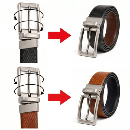 THE MEN THING Leather Belts Mens Genuine Leather Belt | 2 in 1 Reversible (Black & Brown) (1 Pc.) - SIGNORA -PIVOT
