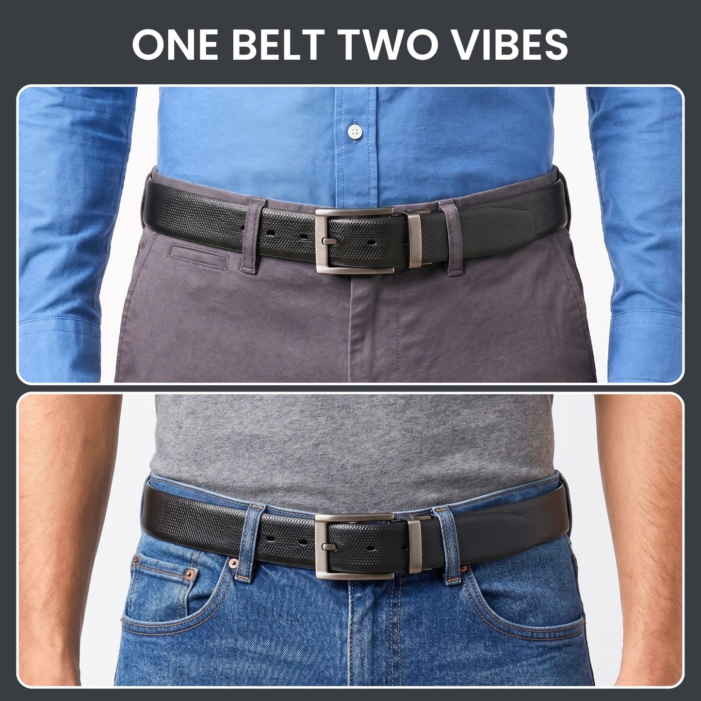 THE MEN THING Leather Belts Mens Genuine Leather Belt | 2 in 1 Reversible (Black & Brown) (1 Pc.) - SIGNORA -PIVOT