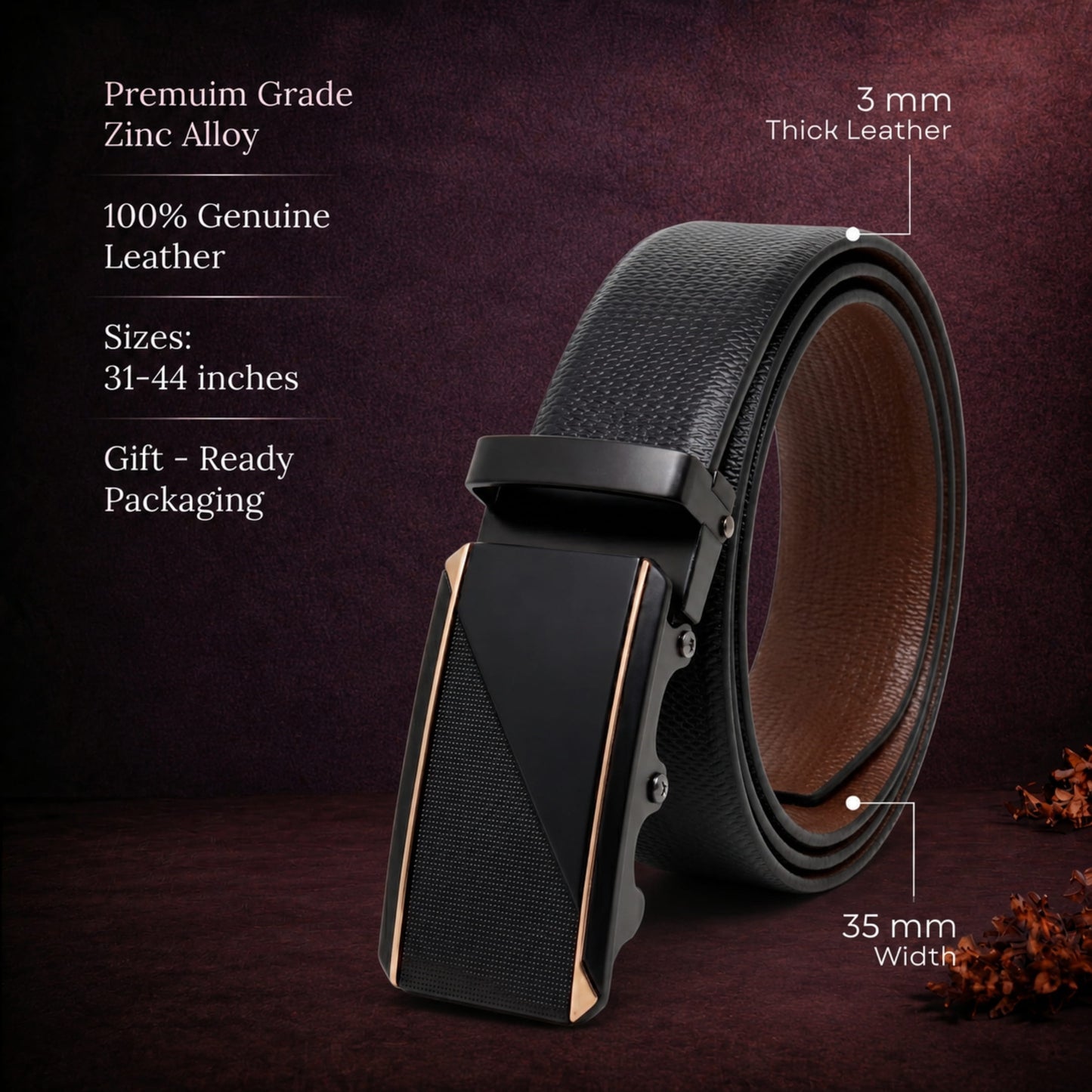 THE MEN THING Leather Belts Mens Genuine Leather Belt | 2 in 1 Reversible (Black & Brown) (1 Pc.) - SIGNORA -TRION