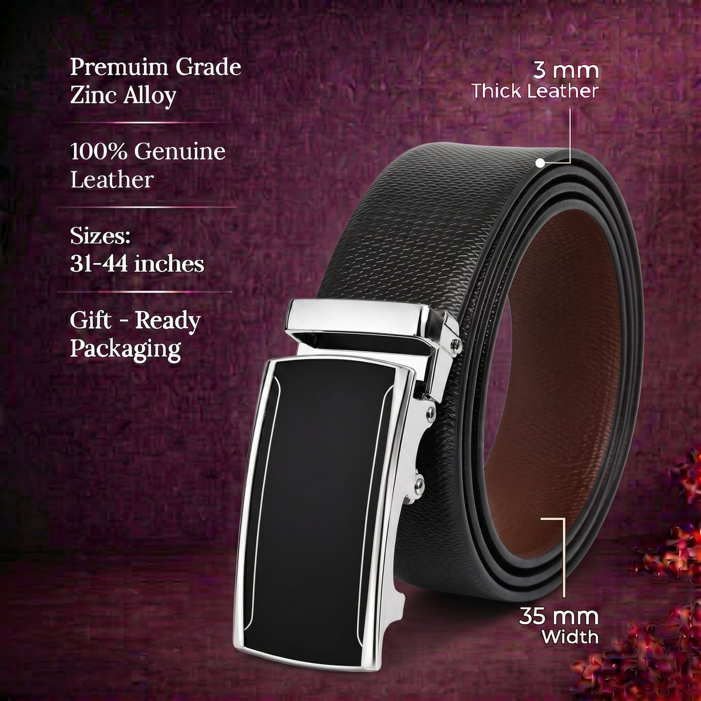 THE MEN THING Leather Belts Mens Genuine Leather Belt | 2 in 1 Reversible (Black & Brown) (1 Pc.) - SIGNORA - VELMIR