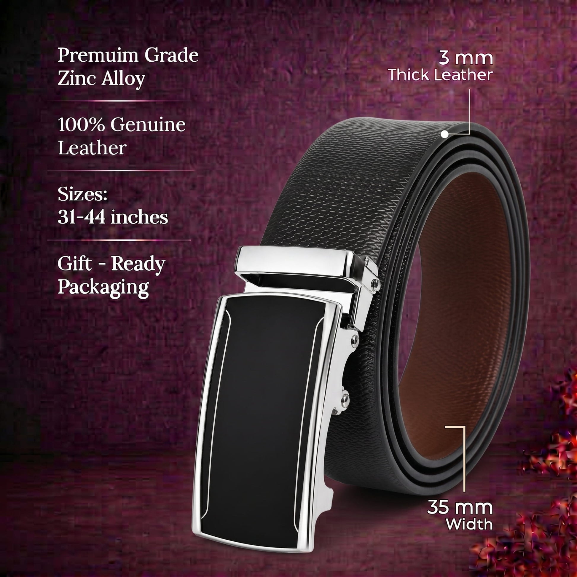 THE MEN THING Leather Belts Mens Genuine Leather Belt | 2 in 1 Reversible (Black & Brown) (1 Pc.) - SIGNORA - VELMIR