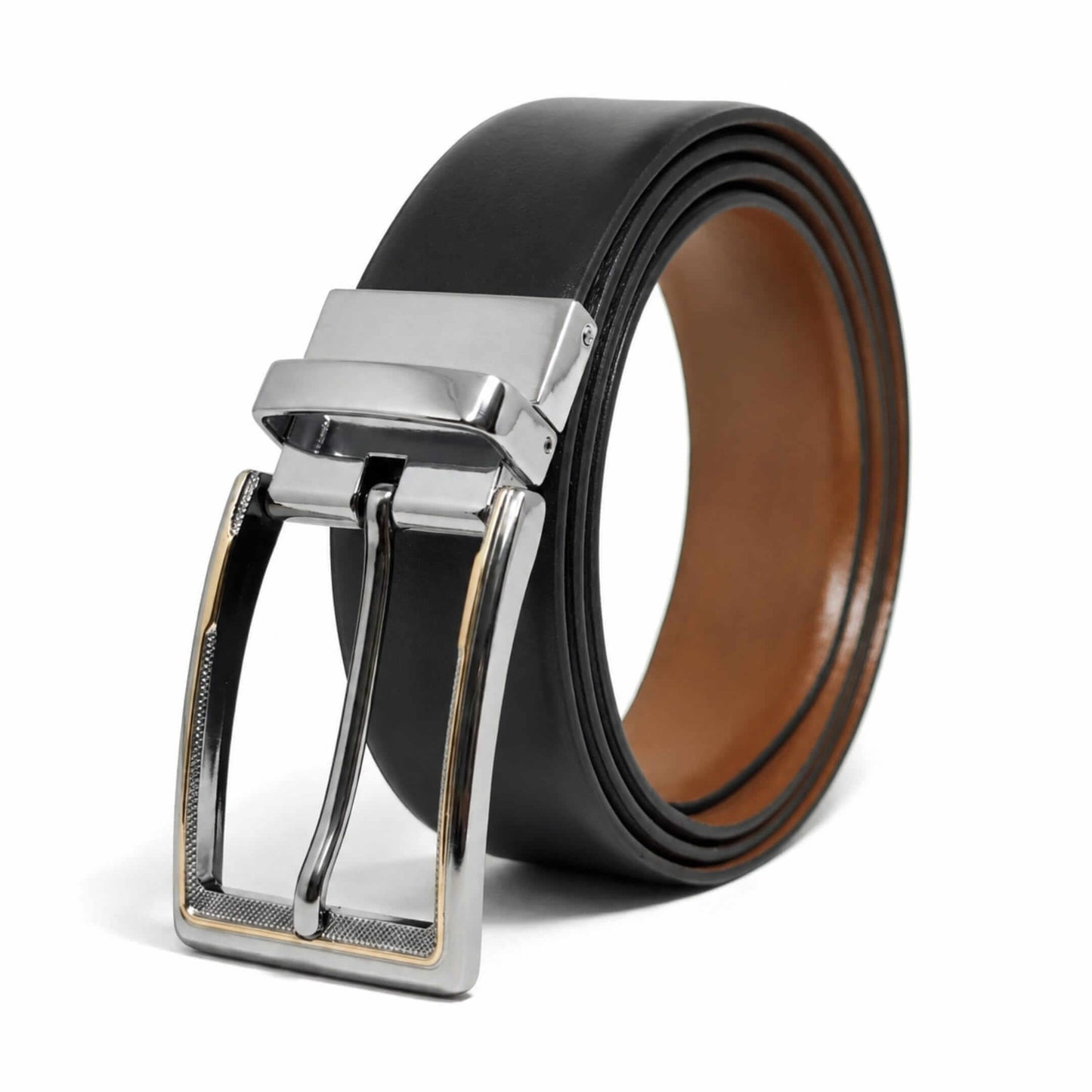 Mens 100% Genuine Leather Belt - VELARO Smooth Matte, AXIOM Polished Pin Buckle (Black & Brown Reversible) — Leather Belts for Men | THE MEN THING
