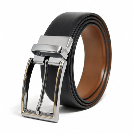 THE MEN THING Leather Belts Mens Genuine Leather Belt | 2 in 1 Reversible (Black & Brown) (1 Pc.) - Velaro
