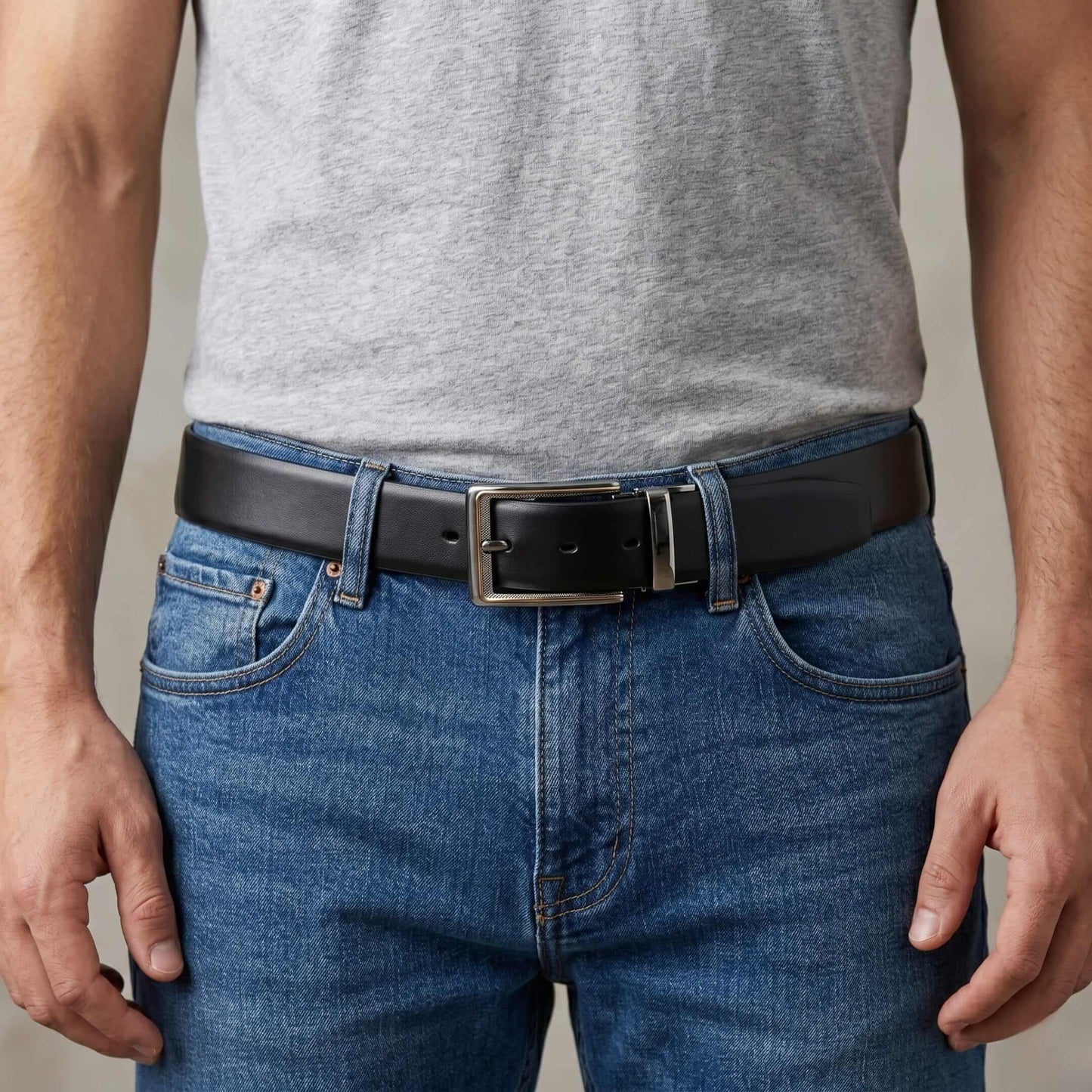 Mens 100% Genuine Leather Belt - VELARO Smooth Matte, AXIOM Polished Pin Buckle (Black & Brown Reversible) — Leather Belts for Men | THE MEN THING