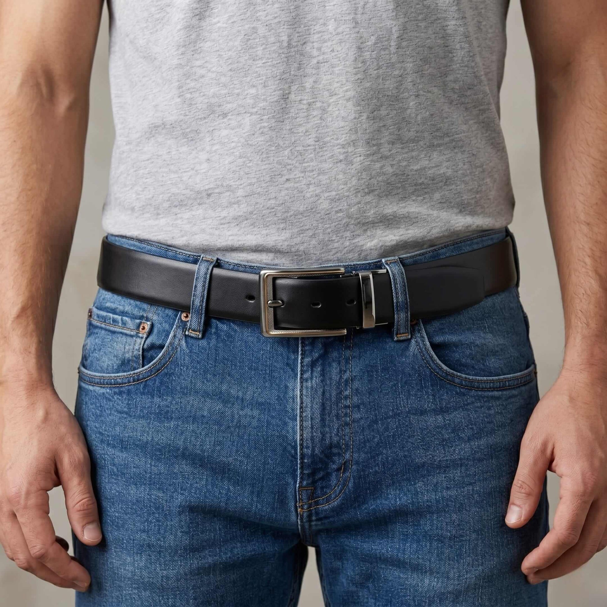 Mens 100% Genuine Leather Belt - VELARO Smooth Matte, AXIOM Polished Pin Buckle (Black & Brown Reversible) — Leather Belts for Men | THE MEN THING