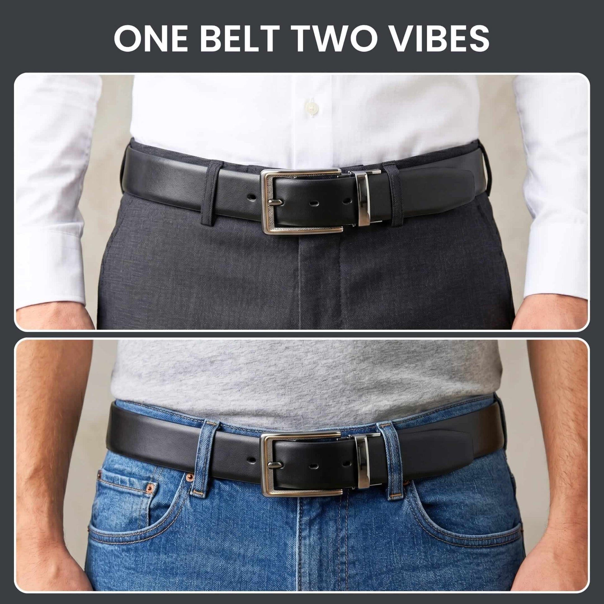 Mens 100% Genuine Leather Belt - VELARO Smooth Matte, AXIOM Polished Pin Buckle (Black & Brown Reversible) — Leather Belts for Men | THE MEN THING