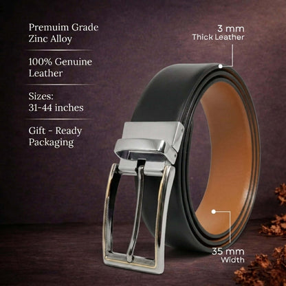 Mens 100% Genuine Leather Belt - VELARO Smooth Matte, AXIOM Polished Pin Buckle (Black & Brown Reversible) — Leather Belts for Men | THE MEN THING