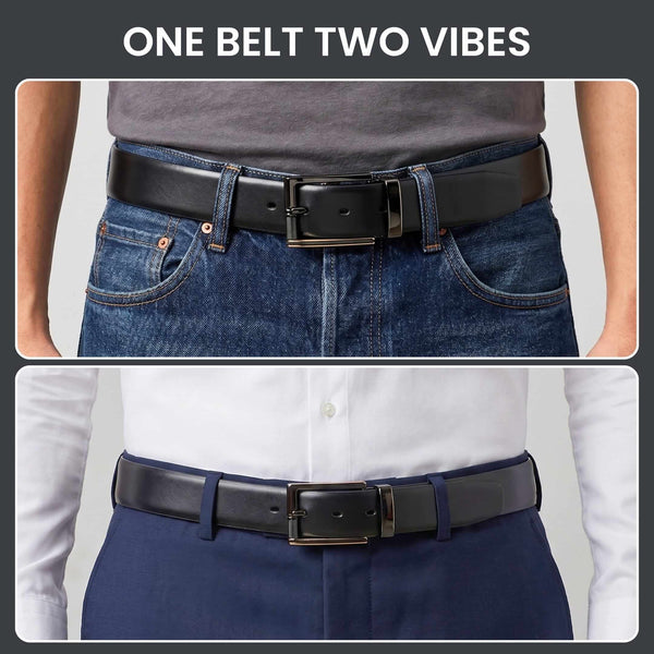 Mens 100% Genuine Leather Belt - VELARO Smooth Matte, TORIX Brushed Bronze Pin Buckle (Black & Brown Reversible)