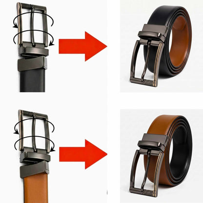 Mens 100% Genuine Leather Belt - VELARO Smooth Matte, TORIX Brushed Bronze Pin Buckle (Black & Brown Reversible) — Leather Belts for Men | THE MEN THING