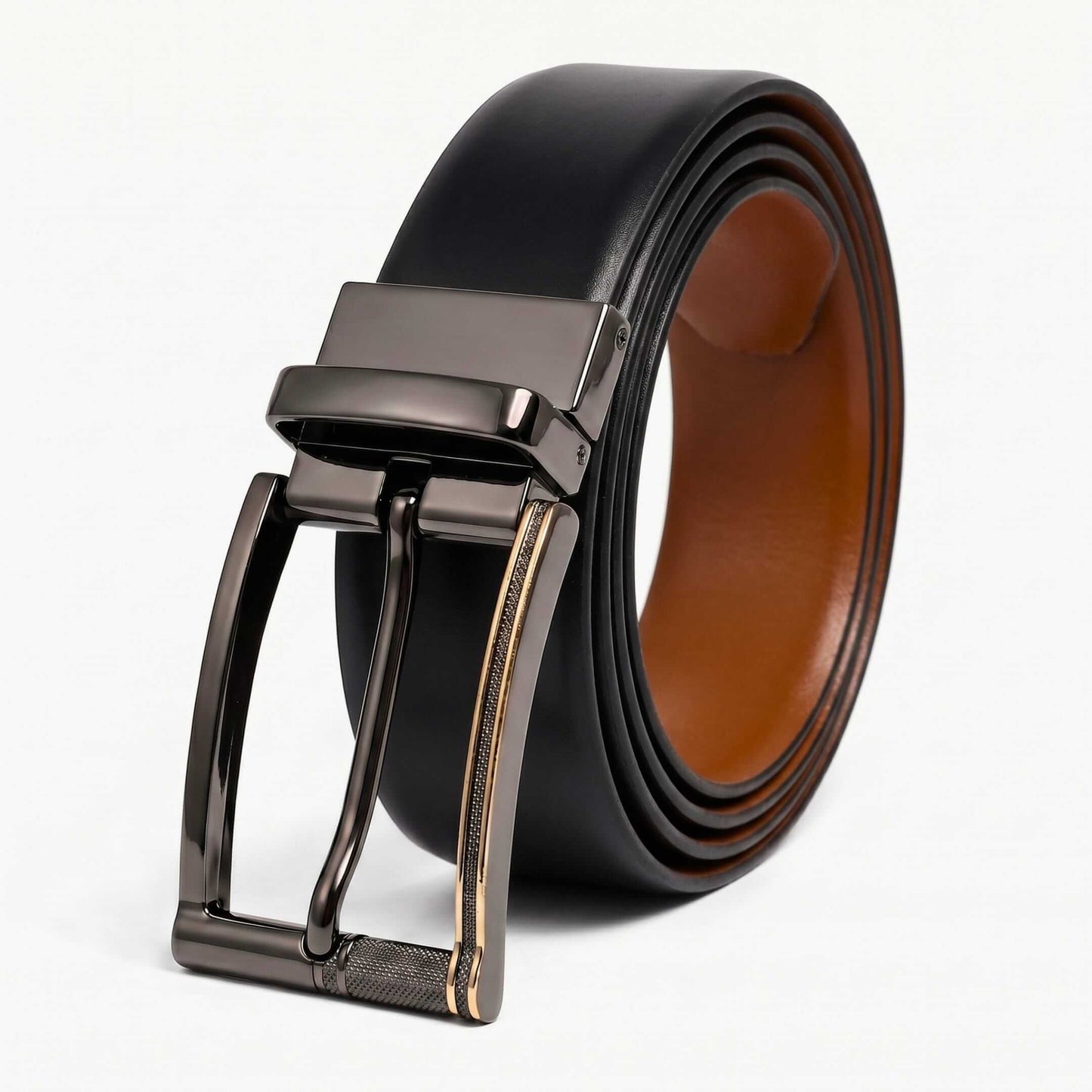 Mens 100% Genuine Leather Belt - VELARO Smooth Matte, TORIX Brushed Bronze Pin Buckle (Black & Brown Reversible) — Leather Belts for Men | THE MEN THING