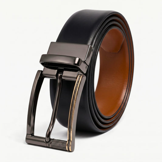 THE MEN THING Leather Belts Mens Genuine Leather Belt | 2 in 1 Reversible (Black & Brown) (1 Pc.) - Velaro
