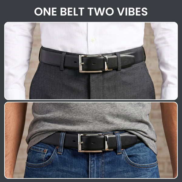 Mens Genuine Leather Belt | 2 in 1 Reversible (Black & Brown) (1 Pc.) - Velaro