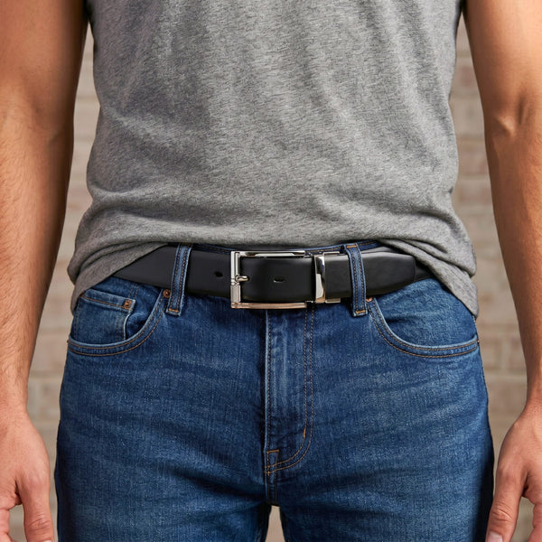 Mens Genuine Leather Belt | 2 in 1 Reversible (Black & Brown) (1 Pc.) - Velaro