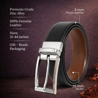 THE MEN THING Leather Belts Mens Genuine Leather Belt | 2 in 1 Reversible (Black & Brown) (1 Pc.) - Velaro
