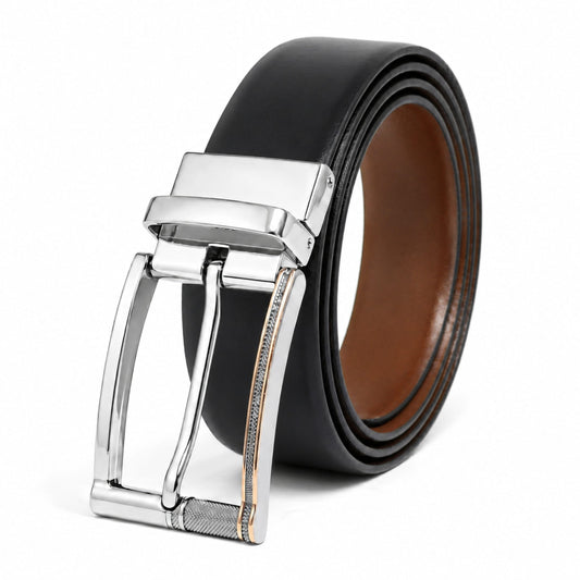 THE MEN THING Leather Belts Mens Genuine Leather Belt | 2 in 1 Reversible (Black & Brown) (1 Pc.) - Velaro