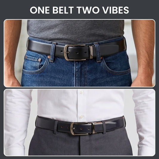 THE MEN THING Leather Belts Mens Genuine Leather Belt | 2 in 1 Reversible (Black & Brown) (1 Pc.) - VELARO