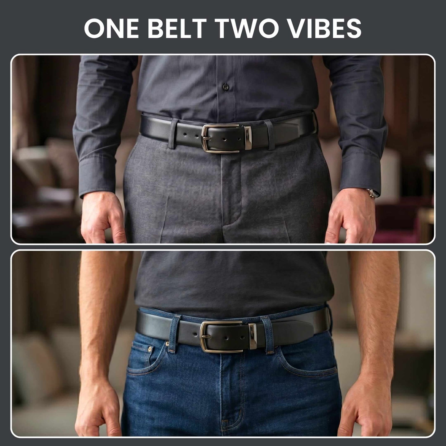 Mens 100% Genuine Leather Belt - VELARO Smooth Matte, MORVEX Matte Gunmetal Pin Buckle (Black & Brown Reversible) — Leather Belts for Men | THE MEN THING
