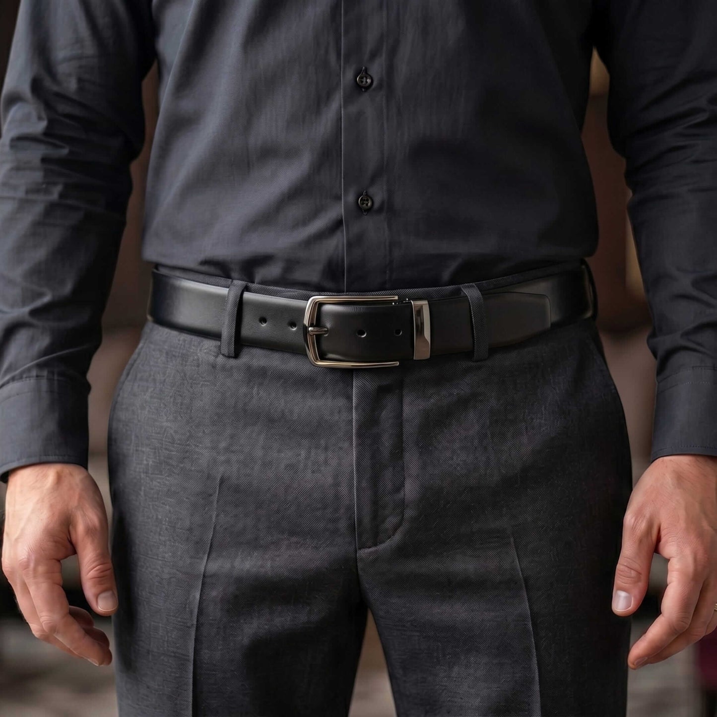 Mens 100% Genuine Leather Belt - VELARO Smooth Matte, MORVEX Matte Gunmetal Pin Buckle (Black & Brown Reversible) — Leather Belts for Men | THE MEN THING