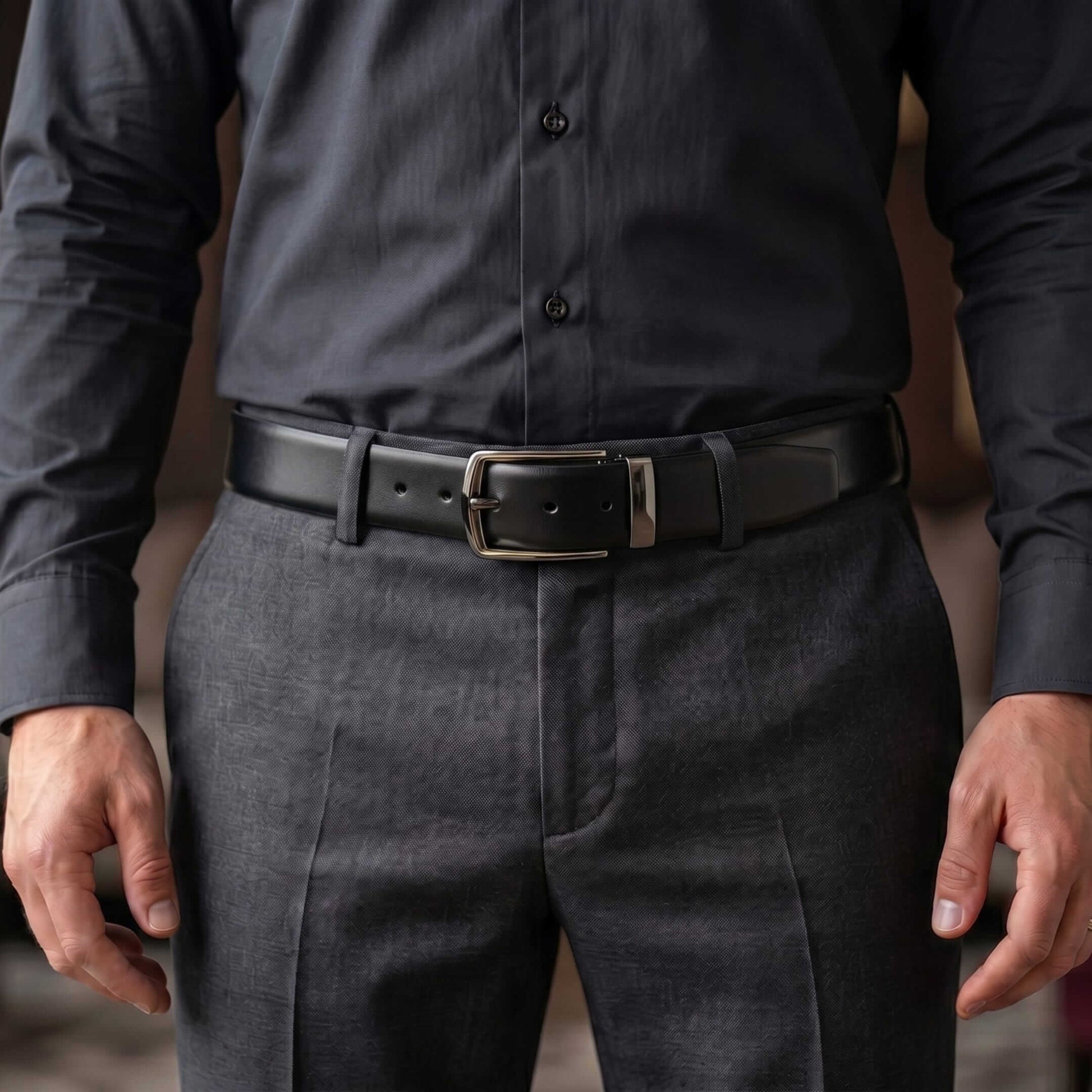 Mens 100% Genuine Leather Belt - VELARO Smooth Matte, MORVEX Matte Gunmetal Pin Buckle (Black & Brown Reversible) — Leather Belts for Men | THE MEN THING