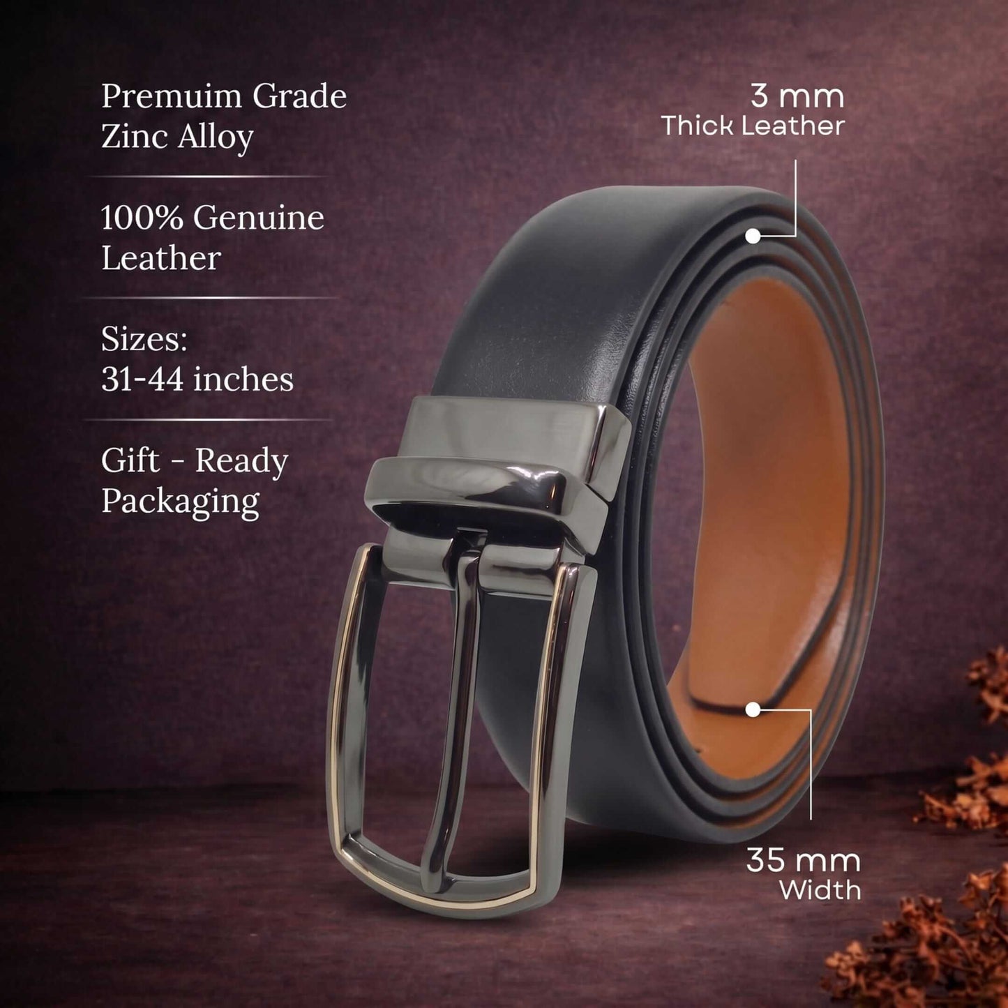 Mens 100% Genuine Leather Belt - VELARO Smooth Matte, MORVEX Matte Gunmetal Pin Buckle (Black & Brown Reversible) — Leather Belts for Men | THE MEN THING