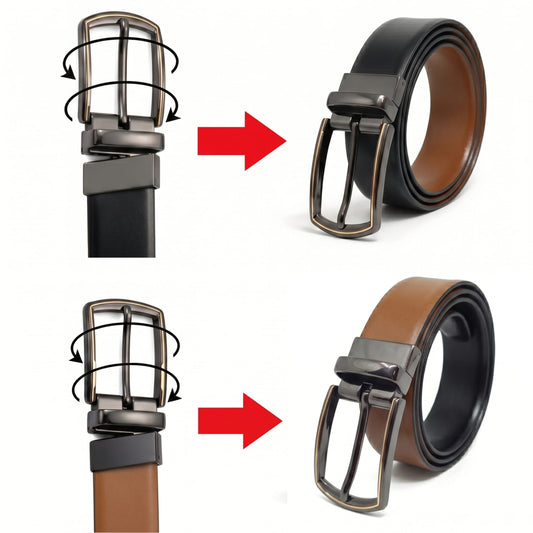 THE MEN THING Leather Belts Mens Genuine Leather Belt | 2 in 1 Reversible (Black & Brown) (1 Pc.) - VELARO
