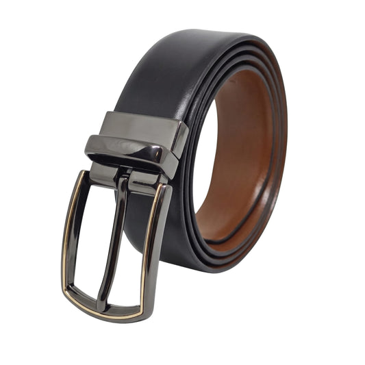 THE MEN THING Leather Belts Mens Genuine Leather Belt | 2 in 1 Reversible (Black & Brown) (1 Pc.) - VELARO