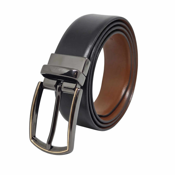 Mens 100% Genuine Leather Belt - VELARO Smooth Matte, MORVEX Matte Gunmetal Pin Buckle (Black & Brown Reversible)