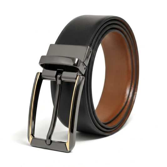 THE MEN THING Leather Belts Mens Genuine Leather Belt | 2 in 1 Reversible (Black & Brown) (1 Pc.) - Velaro