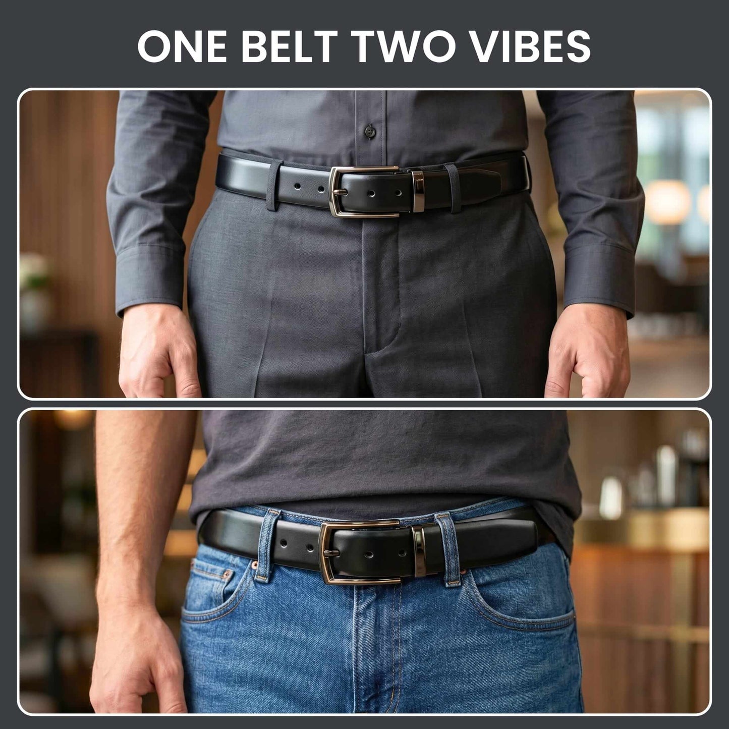 Mens 100% Genuine Leather Belt - VELARO Smooth Matte, LATCHIX Slim Gunmetal Pin Buckle (Black & Brown Reversible) — Leather Belts for Men | THE MEN THING
